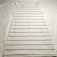 A New Day Women s M White/Blue Striped Round Neck Sleeveless Knit Tank Top 79