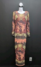 Musera Sexy Long Sleeve Abstract Print Maxi Dress Medium Brown