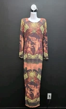 Musera Sexy Long Sleeve Abstract Print Maxi Dress Medium Brown