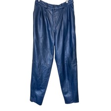 Vintage Leather Pants Womens Blue Italian Straight Leg High Rise Finland Size 6