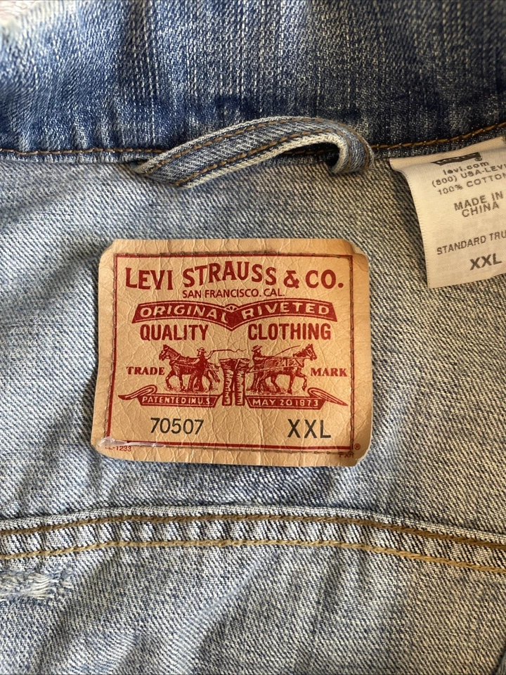 Chaqueta de camionero de mezclilla Levi Strauss & co con mangas de cuero con cremallera.  XXL Hombre’s Foto 4 de 4