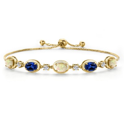 18K Yellow Gold Plated Silver Ethiopian Opal, Created Sapphire and Lab Grown
