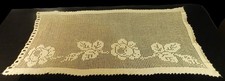 48" Linen Dresser Scarf/Table Runner, Floral Pattern, Filet Crochet Lace LIN-16