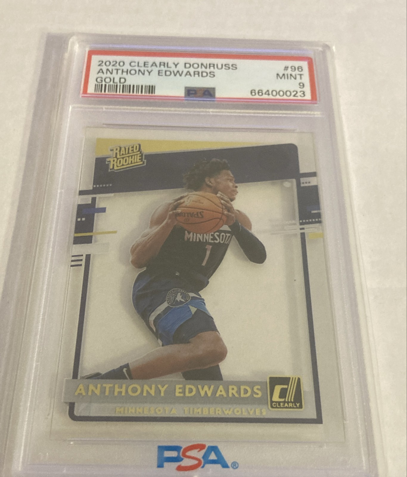 2020 Panini Clearly Donruss - Rated Rookie Anthony Edwards #96 Gold (RC) PSA 9