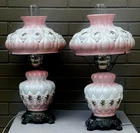 Antique Hedco Hand Painted Quilted Milk Glass Shade GWTW Lamps