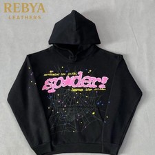 Unisex Black Graphic Hoodie  Streetwear Spider Web Colorful Print Pullover Casual