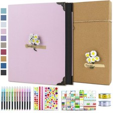 DIY Scrapbook Photo Album Kit with Pens Tapes and Stickers 60 Pages Hardcover...