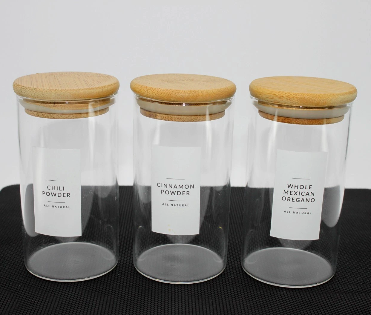 Kitchen Food Storage Container Glass Spice Jar With Bamboo Lid 350ml