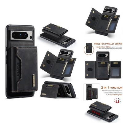 DG.MING Wallet Case for Google Pixel 8 Pro Magnetic Detachable Trifold Card