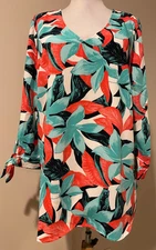 TALBOTS Womens Multicolored 3/4 Sleeve V Neck Shirt Top - Sz Large