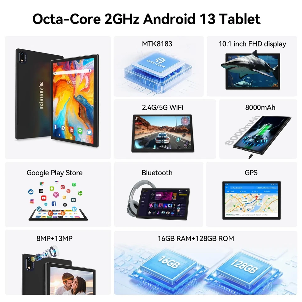 Android 13 Tablet 2025 Latest 10 inch Octa-Core Tableta, 128GB ROM+16GB RAM (... - Image 2 of 4