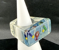 Vintage Lucite Ring Chunky Denim Mod MCM Sign...