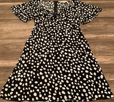 LOFT WOMENS POLKA DOT TIE FRONT MINI DRESS (SIZE M PETITE) BLACK
