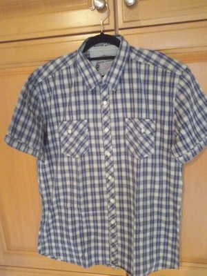 Herren Freizeithemd GR. XL GEMUSTERT KURZER ARM 2 BRUSTTASCHEN TAILORED DENIM