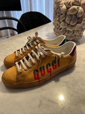 Gucci Sneaker Halbschuhe Herren Gr. 43 Gelb Leder Guter Zustand
