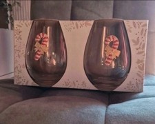 Tk Maxx Set Of 2 Stemless Wine Tumbler Candy Cane Rhinestone Christmas Glassware