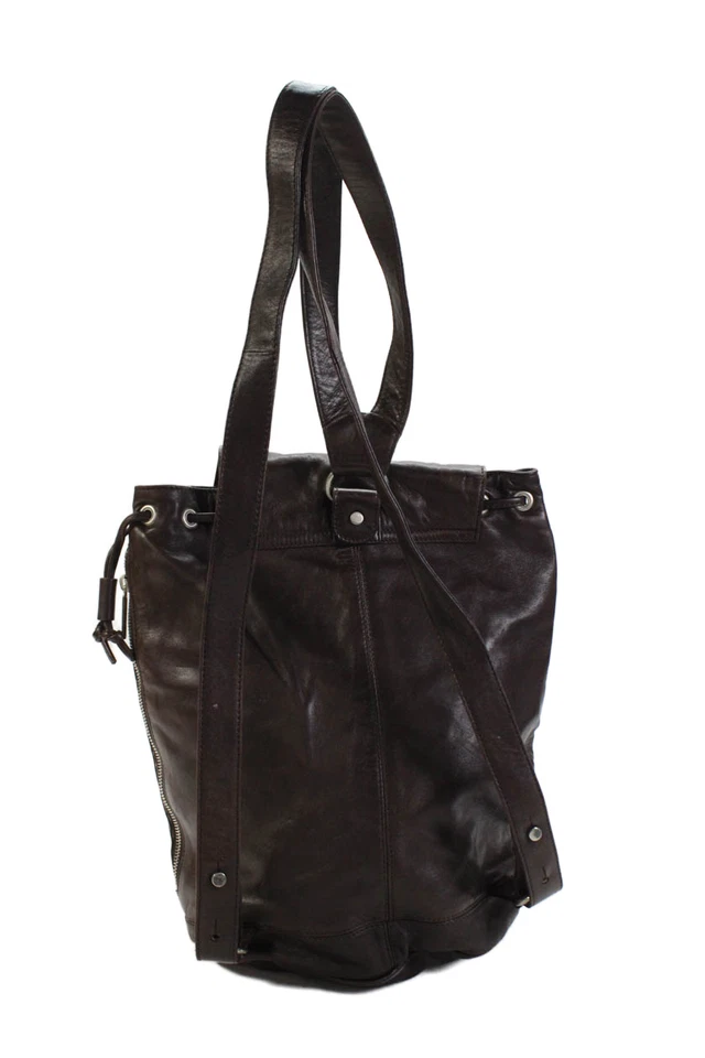 Calvin Klein Womens Leather Drawstring Zippered Backpack Brown - Image 3 of 4