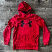 Under Armour Mens ColdGear Big Logo Hoodie Red Pullover Sweatshirt Size Small