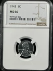 1943 1C  Lincoln Wheat One Cent NGC MS66   8699720-022