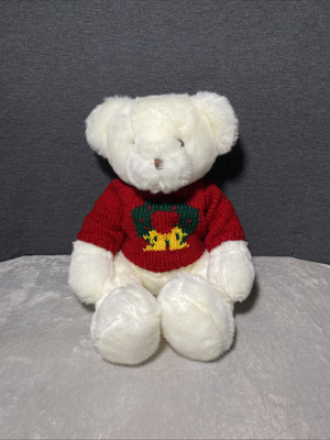 Russ Bear Plush Kringle White Teddy Red Christmas Wreath Sweater 19'' Toy Lovey