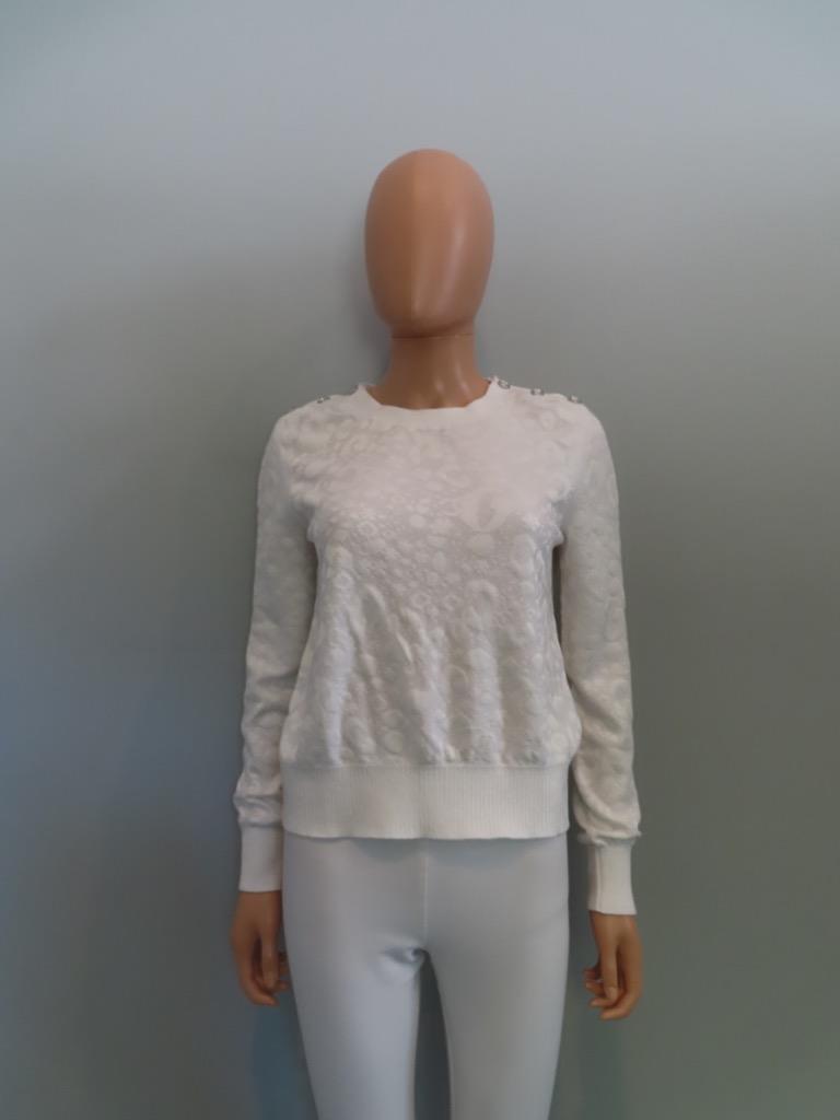 NWT CHANEL White Textured Logo/CC Silver Button Pullover NWT CHANEL White Textured Logo/CC Silver Button Pullover