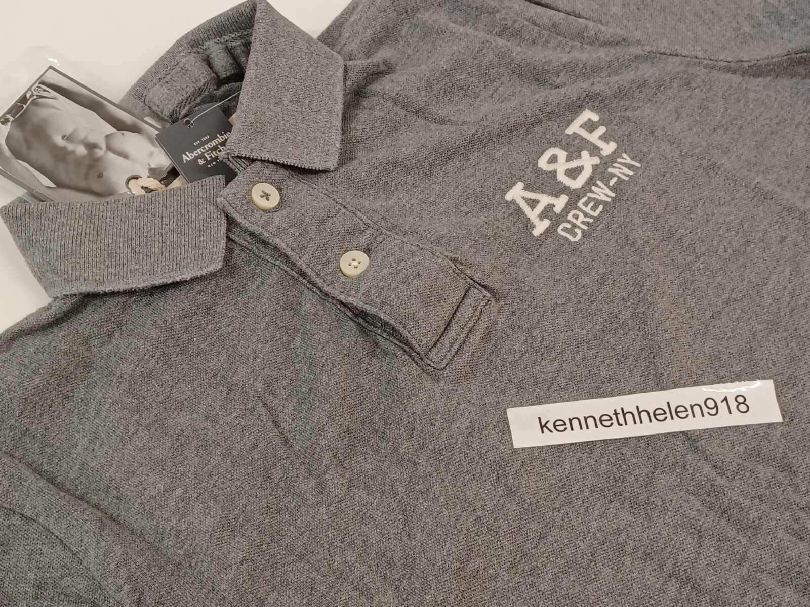 ABERCROMBIE & FITCH CATAMOUNT POLO SHIRT HEATHER GREY MENS SIZE L,XXL image 8