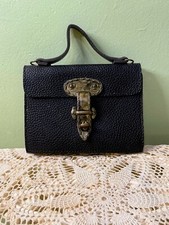 Vintage 60s Mini Black Pebble Leather Purse Escutcheon Clasp