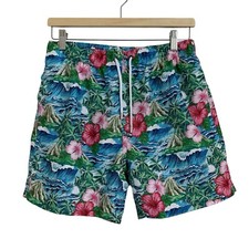 Franks Swim Trunks Mesh Lined Mens M Pockets Boardshorts Logo Hibiscus Beach