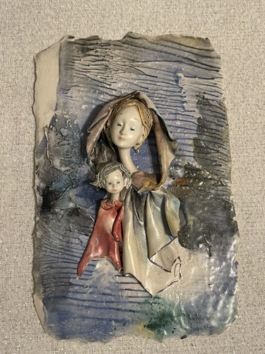 Vintage Lo Scricciolo Toni Moretto Clay Madonna and Child Wall Plaque Italy
