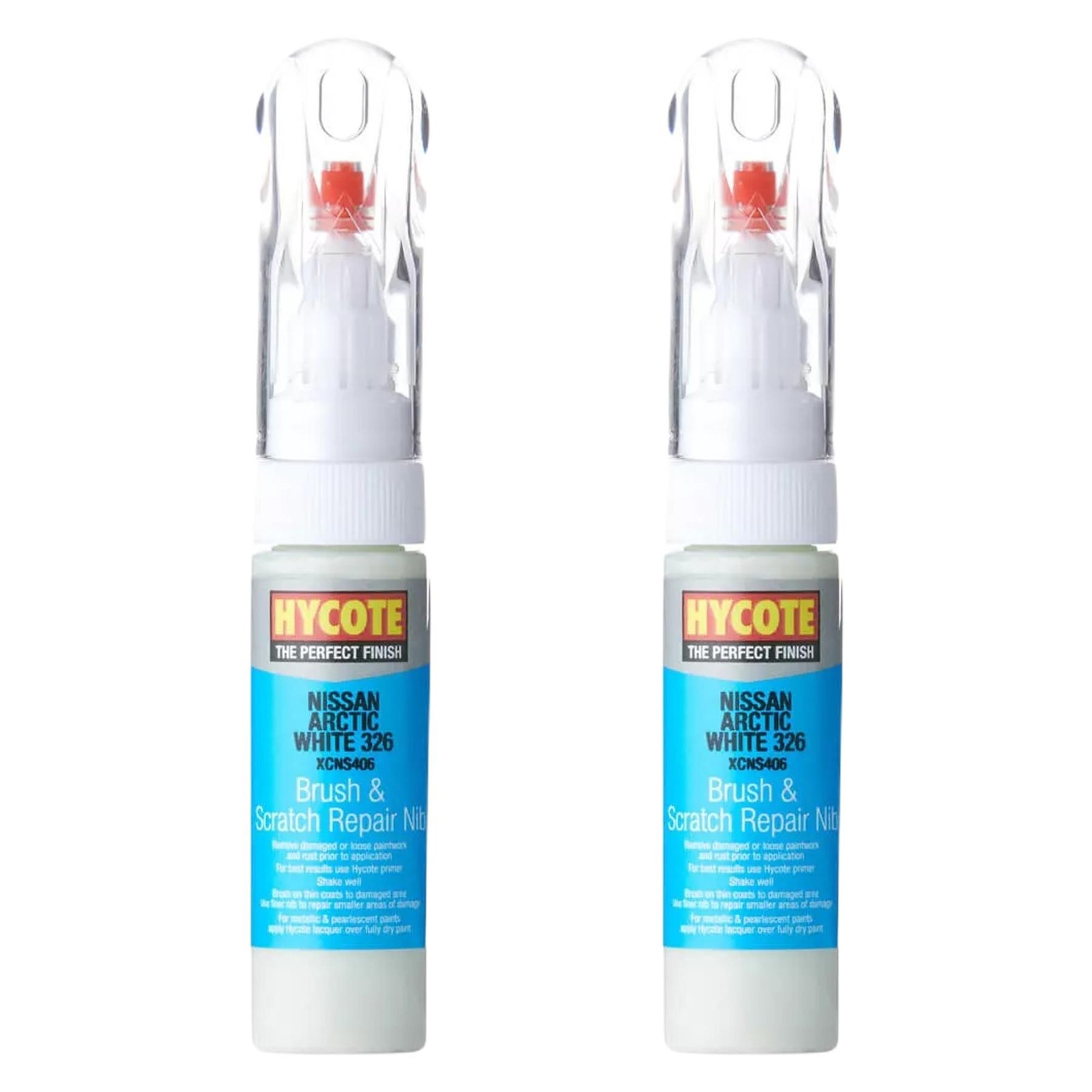 Hycote Colour Touch Up Brush Paint XCNS406 Nissan Arctic White 326 12.5ml x2