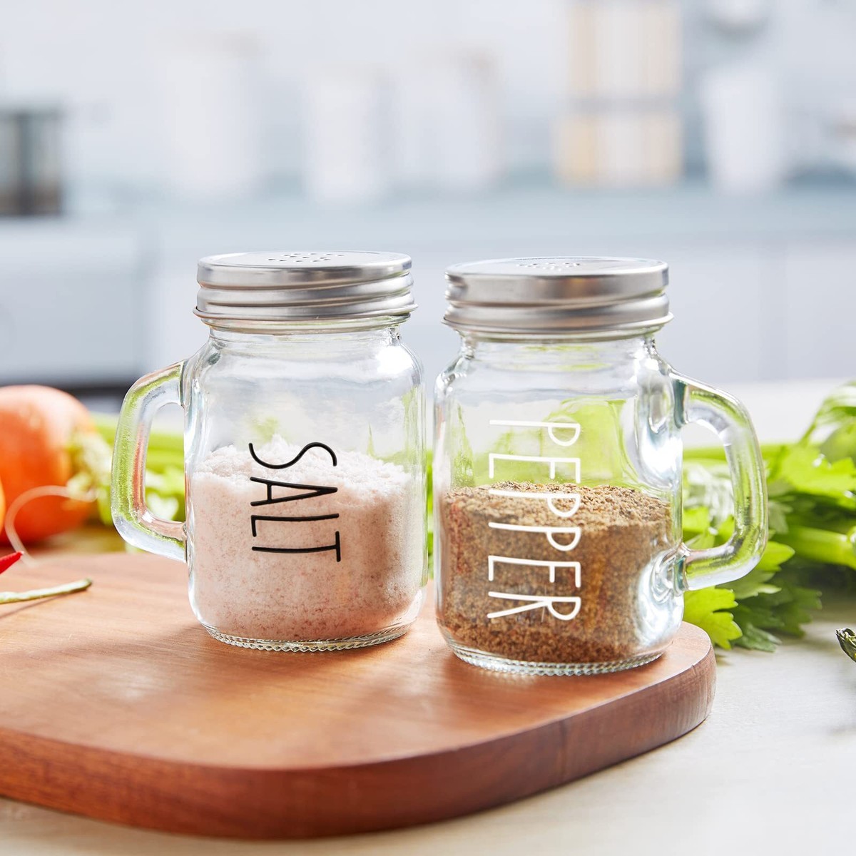 24 Pack Glass Salt & Pepper Shakers - 4 Oz Mini Mason Jar Spice Jars With Lids & Handles For Kitchen & Restaurants