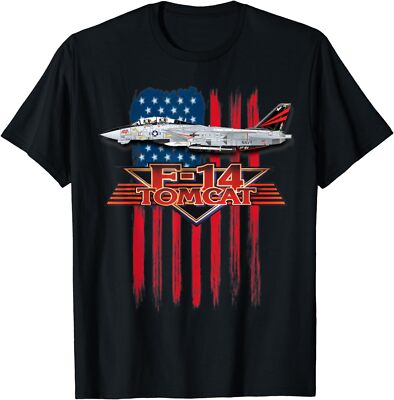 NEW A Patriotic Navy F-14 Tomcat and The American Flag T-Shirt S-4XL