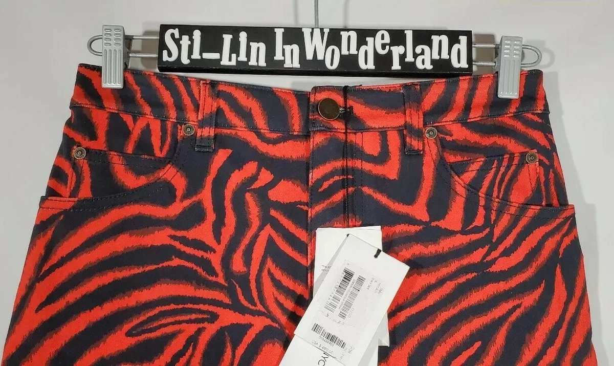 NEW Calvin Klein 205w39nyc Denim Skirt Red Black Zebra Print Sz 28