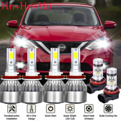 For Nissan Sentra 2013 2014 2015 - 6PC 6000K LED Headlight + Fog Light Bulbs Kit