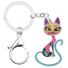 Enamel Alloy Crystal Cute Cat Keychains Car Bag Key Ring Jewelry Purse Charms