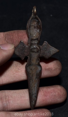 3.Tibet Buddhismus Bronze Schädel Kopf Phurba Dolch Halter Amulett Anhänger - Bild 6 von 6