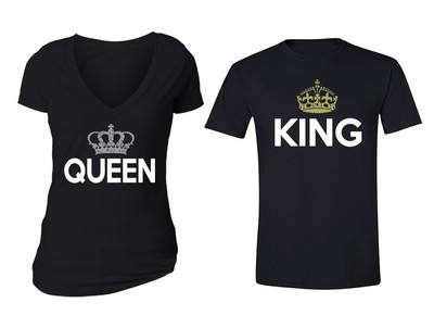 Matching Couples Shirts King Queen Matching Couple Vneck Crewneck T-shirt S-6X