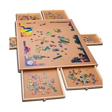 1500 Piece Wooden Jigsaw Puzzle Table - 6 Drawers, Puzzle Board | 27” X 35” J...