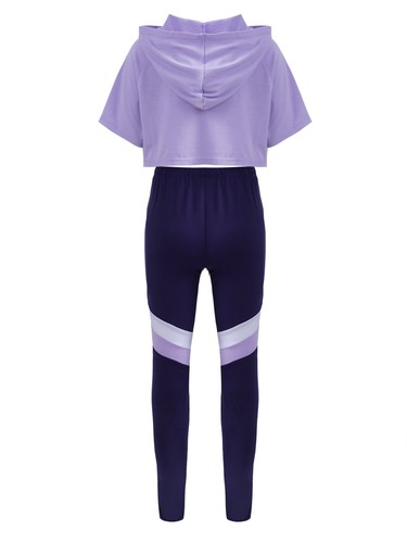 Mädchen Sportanzug Jogginganzug Kapuzen Tops und Hosen Set Yoga Fitness Outfit - Picture 11 of 42