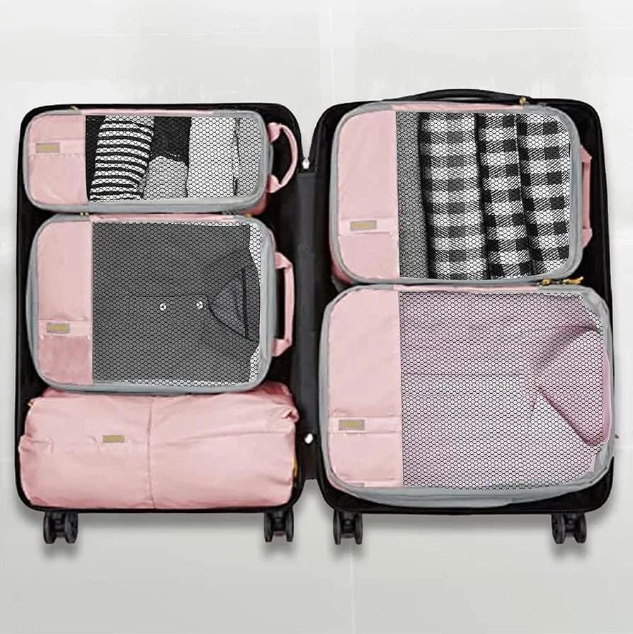 UPADAY Compression packing Cubes Set of  6 Travel Packing Cube-Nylon & Mesh Pink - Image 4 of 4