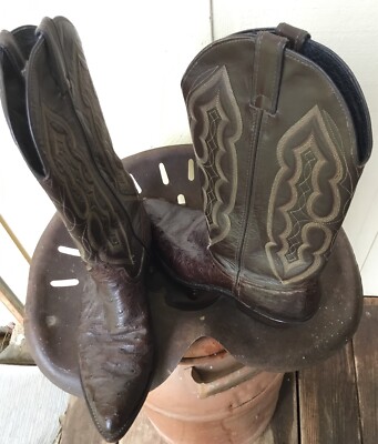 Code West Brown Ostrich &Leather Men s Western Boots 9D.   MBCF