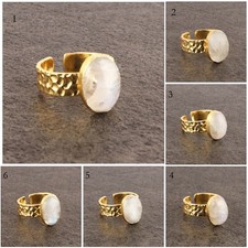 Good Quality Fire Moonstone Gold Plated Hammered Finish Band Adjustable Rings