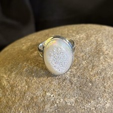 Sterling Silver Druzy Quartz Ring Sz 6 Very Sparkly