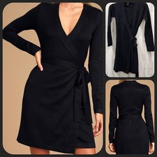 LULUS Literary Lover Black Wrap Sweater Dress**Belted**Stylish Size SMALL**NWOT*