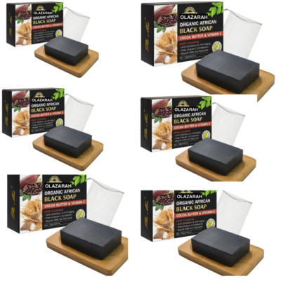 Natural African Black Soap w/Cocoa Butter & Vitamin E For All Skin, Gentle, Para