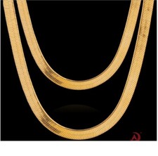 Genuine 18K Yellow Gold Filled Tarnish-Resist 18" 5 mm Flat Snake Chain Necklace