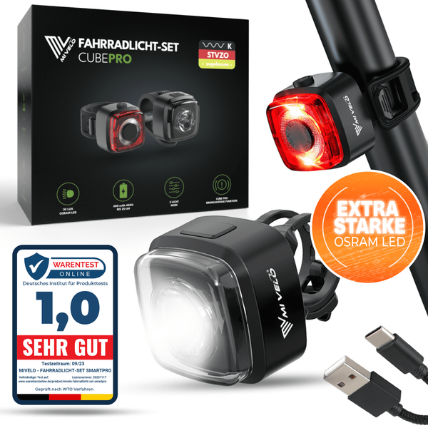 Mivelo Fahrradlicht Set Mit Bremsanzeige Fahrradlampe Mit LED Stvzo, Wasserdicht-image