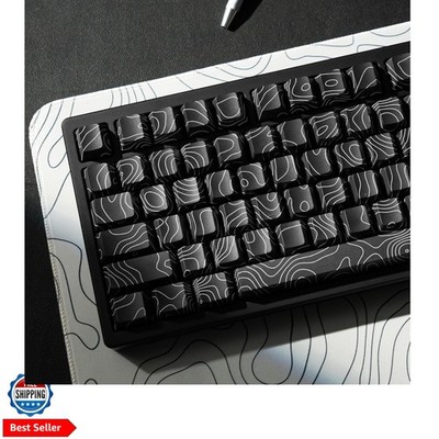 Black Topographic keycaps Double Shot PBT keycaps Shine Through Keyboard Keys...