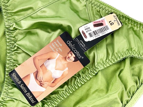 Bikini vintage delicato raso mutandine bagnate taglio alto verde lucido seconda pelle taglia L - Foto 2 di 8