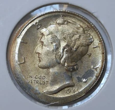 1945-s . Mercury Dime . Choice BU . Broadstruck Mint Error Variety .
